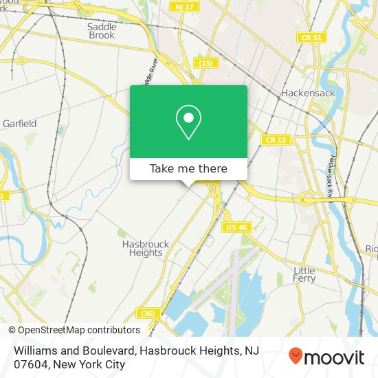 Mapa de Williams and Boulevard, Hasbrouck Heights, NJ 07604