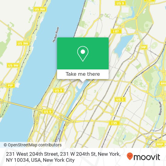 231 West 204th Street, 231 W 204th St, New York, NY 10034, USA map