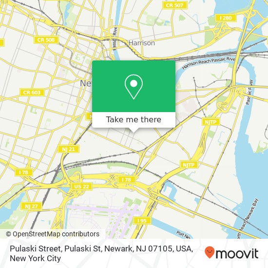 Mapa de Pulaski Street, Pulaski St, Newark, NJ 07105, USA