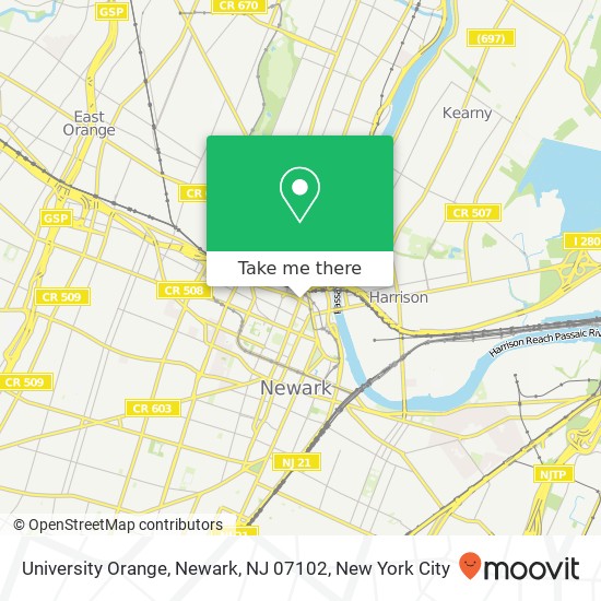 Mapa de University Orange, Newark, NJ 07102