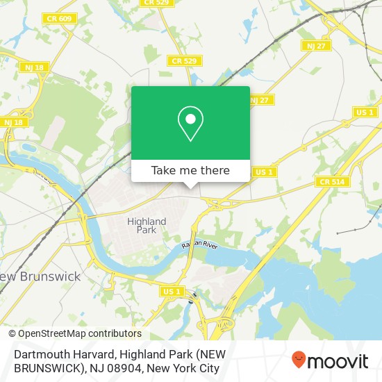 Mapa de Dartmouth Harvard, Highland Park (NEW BRUNSWICK), NJ 08904