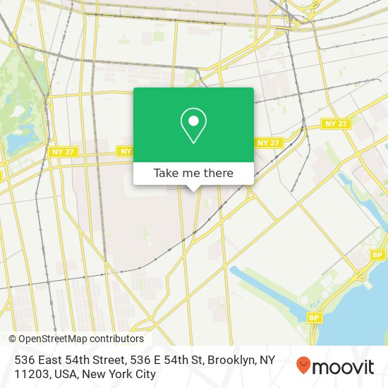 Mapa de 536 East 54th Street, 536 E 54th St, Brooklyn, NY 11203, USA