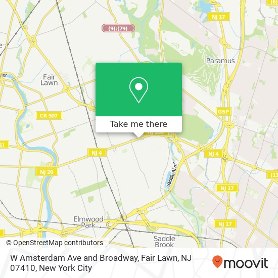 Mapa de W Amsterdam Ave and Broadway, Fair Lawn, NJ 07410