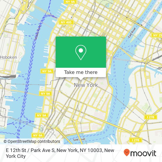 E 12th St / Park Ave S, New York, NY 10003 map