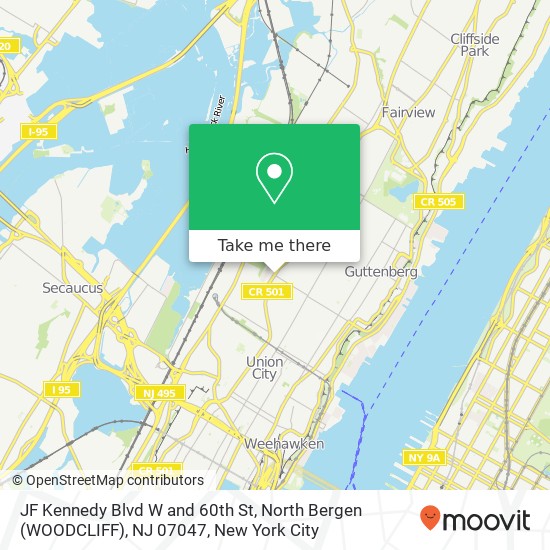 Mapa de JF Kennedy Blvd W and 60th St, North Bergen (WOODCLIFF), NJ 07047