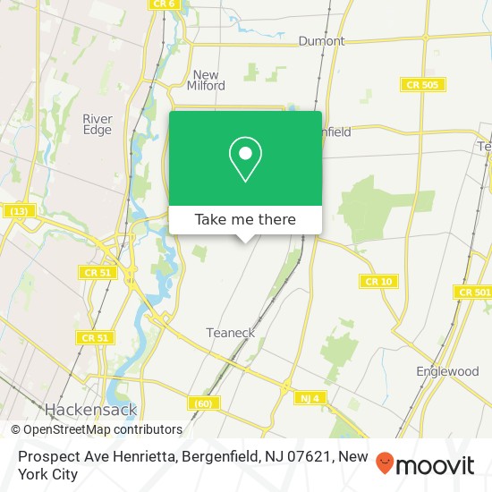 Mapa de Prospect Ave Henrietta, Bergenfield, NJ 07621