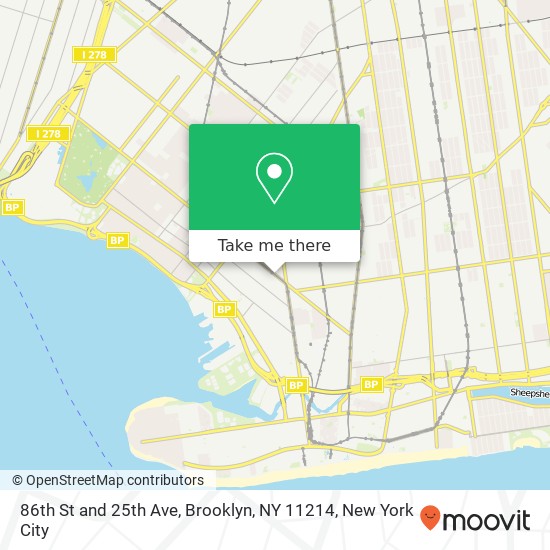 Mapa de 86th St and 25th Ave, Brooklyn, NY 11214
