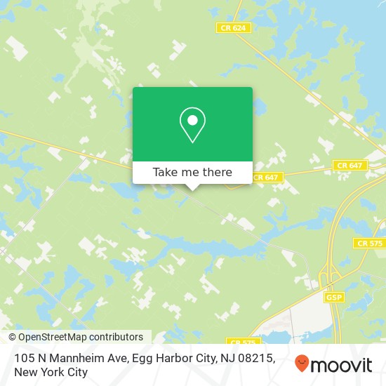 Mapa de 105 N Mannheim Ave, Egg Harbor City, NJ 08215