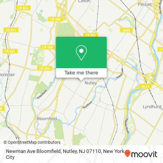 Mapa de Newman Ave Bloomfield, Nutley, NJ 07110
