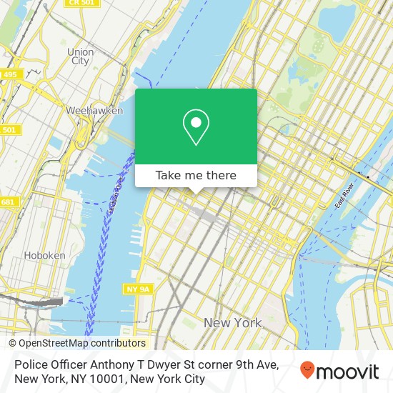 Police Officer Anthony T Dwyer St corner 9th Ave, New York, NY 10001 map