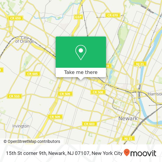 Mapa de 15th St corner 9th, Newark, NJ 07107