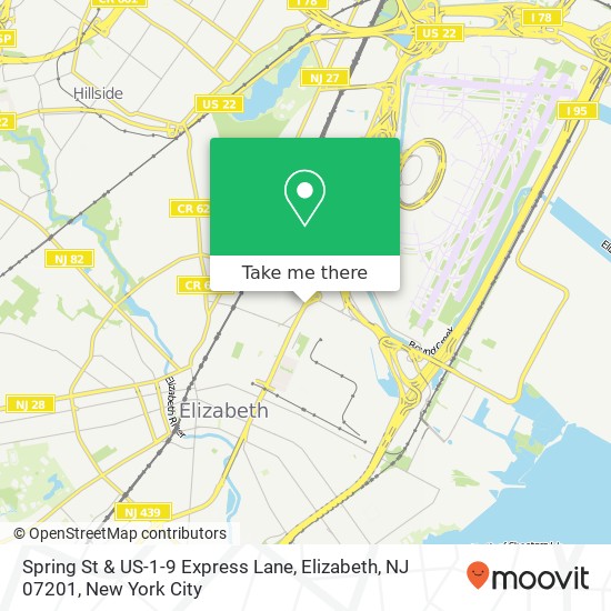 Mapa de Spring St & US-1-9 Express Lane, Elizabeth, NJ 07201