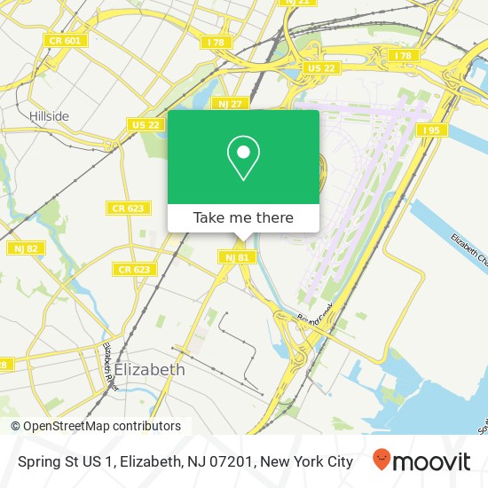 Mapa de Spring St US 1, Elizabeth, NJ 07201