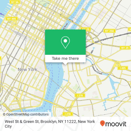 Mapa de West St & Green St, Brooklyn, NY 11222