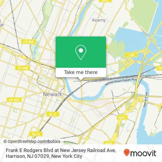 Mapa de Frank E Rodgers Blvd at New Jersey Railroad Ave, Harrison, NJ 07029