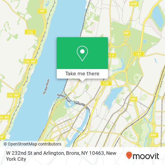 Mapa de W 232nd St and Arlington, Bronx, NY 10463