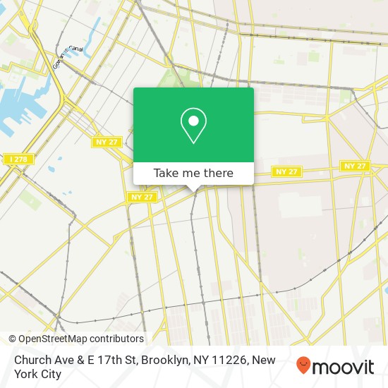 Mapa de Church Ave & E 17th St, Brooklyn, NY 11226