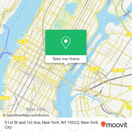 51st St and 1st Ave, New York, NY 10022 map