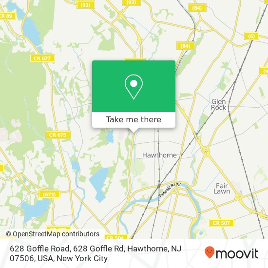Mapa de 628 Goffle Road, 628 Goffle Rd, Hawthorne, NJ 07506, USA
