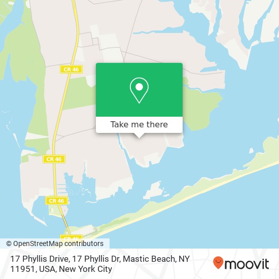 Mapa de 17 Phyllis Drive, 17 Phyllis Dr, Mastic Beach, NY 11951, USA