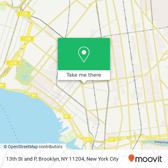 Mapa de 13th St and P, Brooklyn, NY 11204