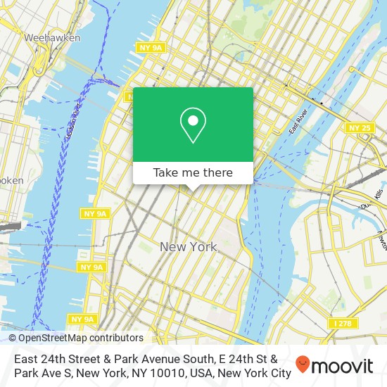 East 24th Street & Park Avenue South, E 24th St & Park Ave S, New York, NY 10010, USA map