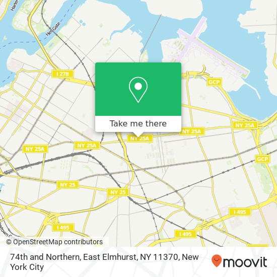 Mapa de 74th and Northern, East Elmhurst, NY 11370