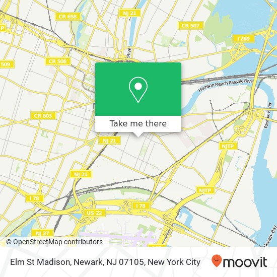 Mapa de Elm St Madison, Newark, NJ 07105
