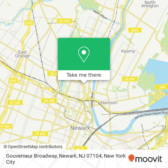 Mapa de Gouverneur Broadway, Newark, NJ 07104