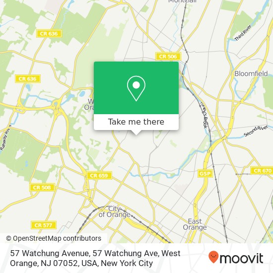 Mapa de 57 Watchung Avenue, 57 Watchung Ave, West Orange, NJ 07052, USA