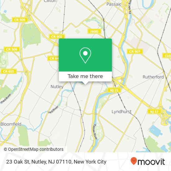 Mapa de 23 Oak St, Nutley, NJ 07110