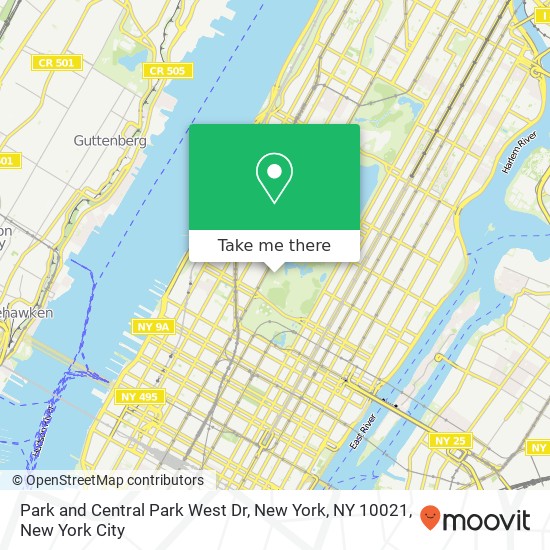 Mapa de Park and Central Park West Dr, New York, NY 10021