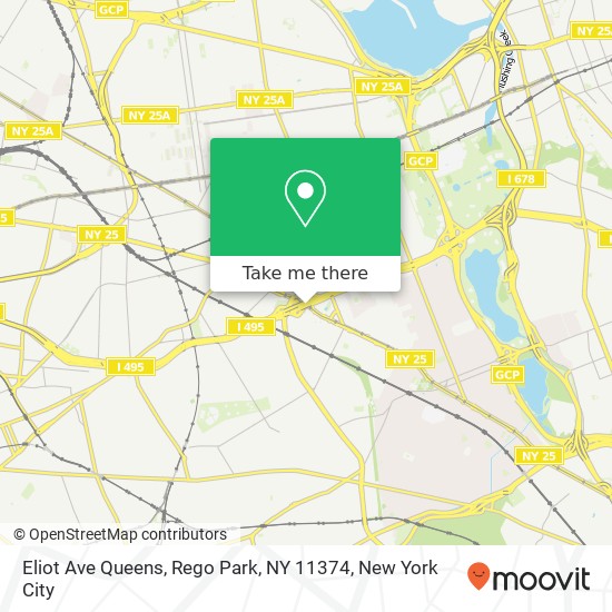 Mapa de Eliot Ave Queens, Rego Park, NY 11374