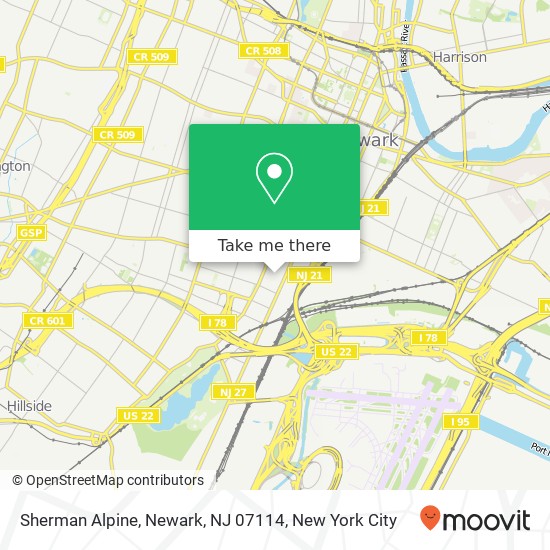 Mapa de Sherman Alpine, Newark, NJ 07114