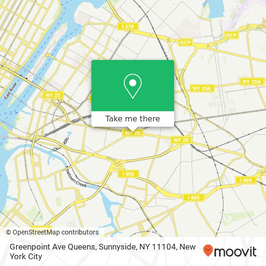 Mapa de Greenpoint Ave Queens, Sunnyside, NY 11104