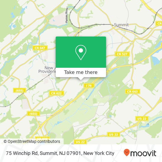 Mapa de 75 Winchip Rd, Summit, NJ 07901