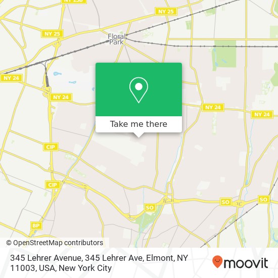 Mapa de 345 Lehrer Avenue, 345 Lehrer Ave, Elmont, NY 11003, USA