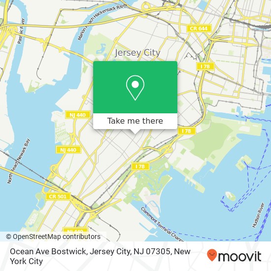 Mapa de Ocean Ave Bostwick, Jersey City, NJ 07305