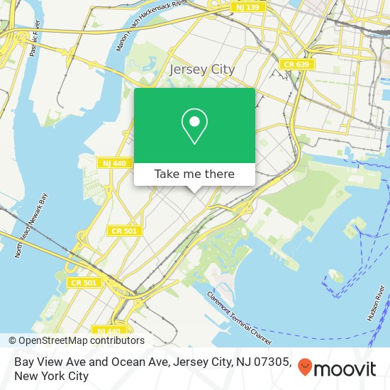 Mapa de Bay View Ave and Ocean Ave, Jersey City, NJ 07305