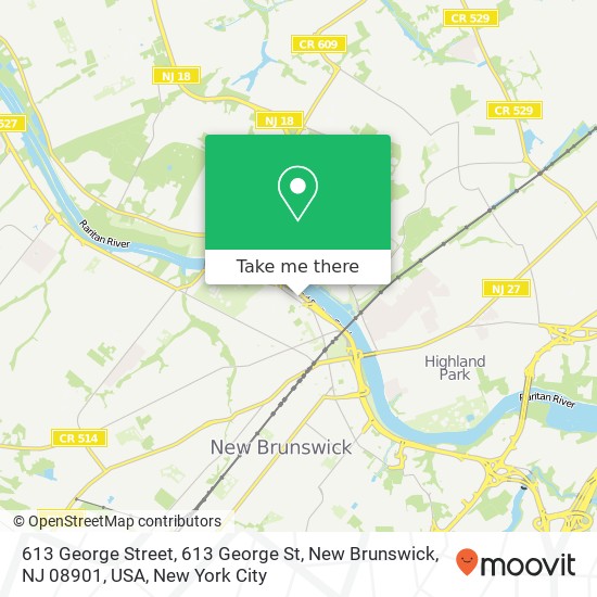 Mapa de 613 George Street, 613 George St, New Brunswick, NJ 08901, USA