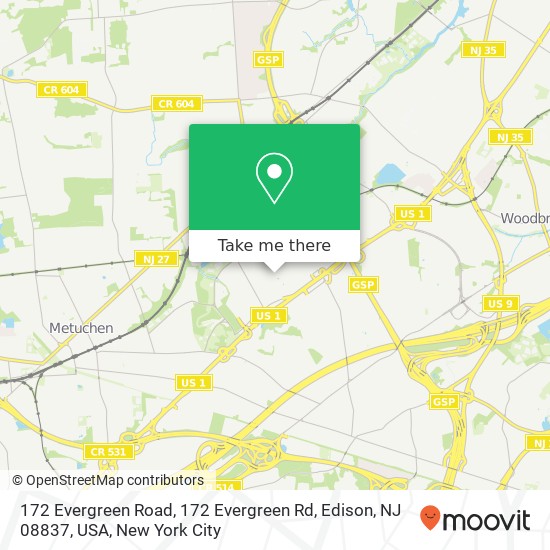 172 Evergreen Road, 172 Evergreen Rd, Edison, NJ 08837, USA map
