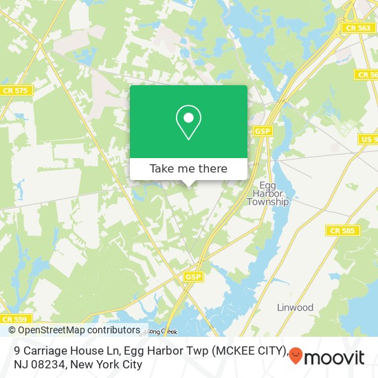 Mapa de 9 Carriage House Ln, Egg Harbor Twp (MCKEE CITY), NJ 08234
