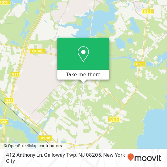 Mapa de 412 Anthony Ln, Galloway Twp, NJ 08205