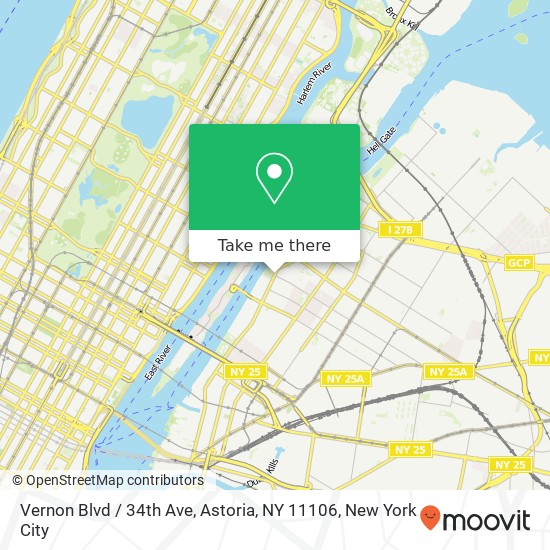 Mapa de Vernon Blvd / 34th Ave, Astoria, NY 11106