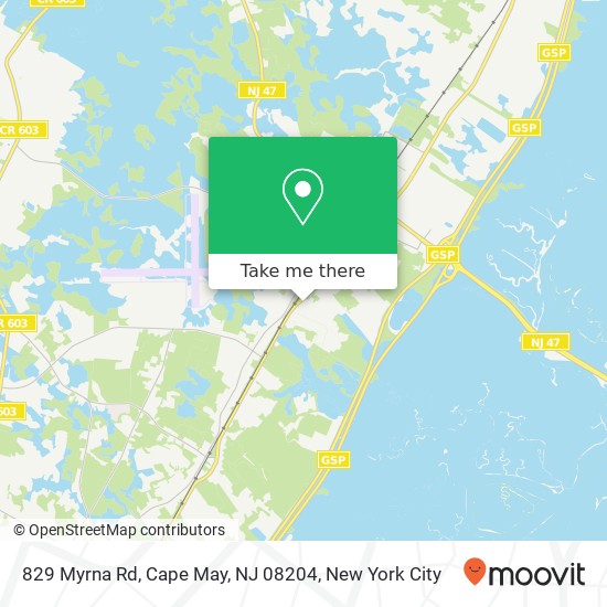 Mapa de 829 Myrna Rd, Cape May, NJ 08204