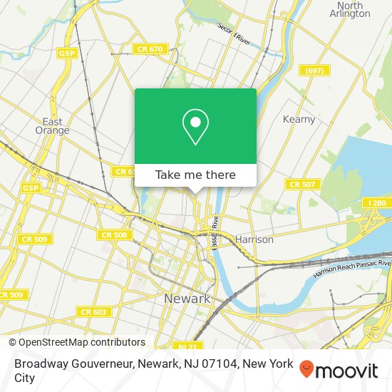 Mapa de Broadway Gouverneur, Newark, NJ 07104