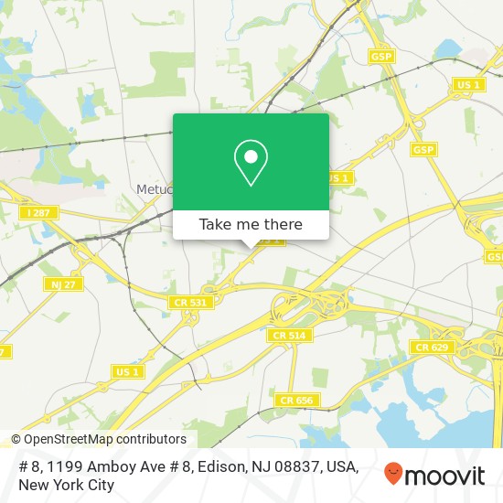 Mapa de # 8, 1199 Amboy Ave # 8, Edison, NJ 08837, USA