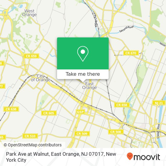 Mapa de Park Ave at Walnut, East Orange, NJ 07017