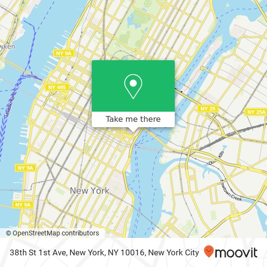 Mapa de 38th St 1st Ave, New York, NY 10016