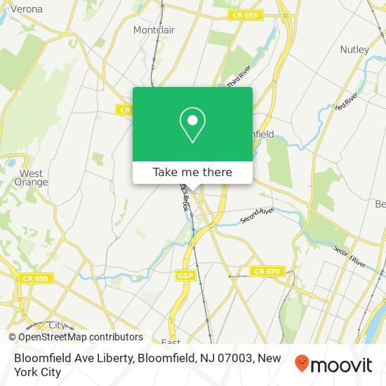 Mapa de Bloomfield Ave Liberty, Bloomfield, NJ 07003